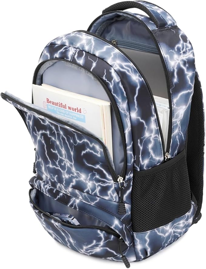 BABUN Backpack for Boys Middle Elementary Set for Kids Bookbag Lightning Laptop School Bags Waterproof With Lunch Box Bag (2-Black)
