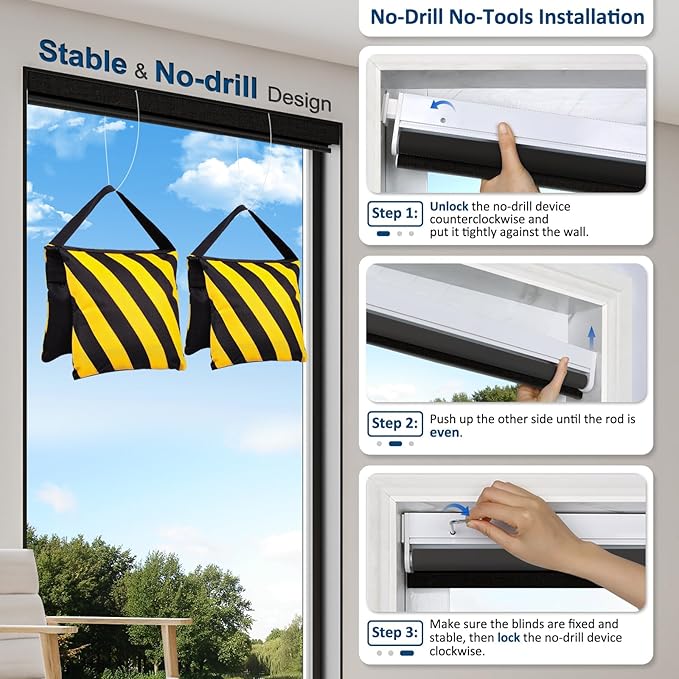 MANSNIX Smart Motorized Blinds with Remote, Cordless No-Drill Automatic Roller Shades, Blackout Electric Blind for Windows, Black, 46.5 x 72