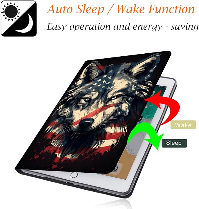 Case for Samsung Galaxy Tab A9 Plus 11 2023 Multi-Viewing Angles with Automatic Sleep/Wake Function for Samsung Galaxy A9+Tablet (SM-X210/X216/X218) American Flag Wolf