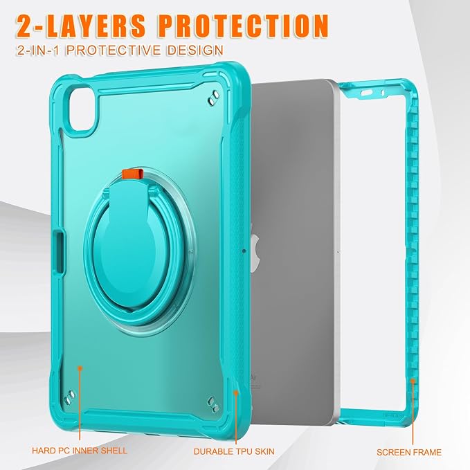 Batianda HaloCarry Case for iPad Pro 11 inch 2025 M5 2024 M4 Lavender Grey | Lightweight Dual-Layer Rugged Case with 360° Rotating Carry Ring Handle Stand and Pencil Holder Reinforced Corner Defen