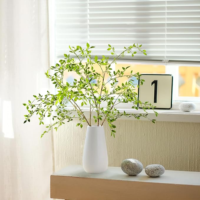 Artificial Greenery Stems, 43.3" Nandina Branches Tall Faux Plant Stems for Vase, Greenery Decor Stems Leaves Bunches for Shop Garden Office Home Décor(Green,2Pcs)