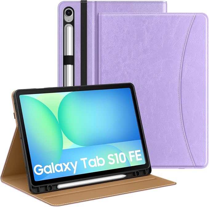 MoKo Case for Samsug Galaxy Tab S10 Lite/ S10 FE/ S9 FE/ S9 10.9/11 Inch | Built-in S Pen Holder Case for Samsung Tablet (2025/2023) PU Leather Hand Strap &amp Front Pocket Blue &amp Brown