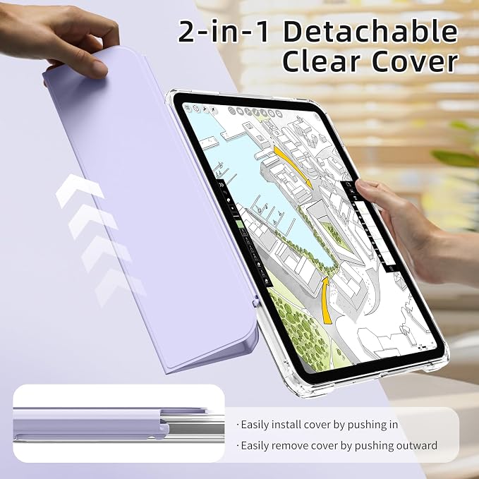 Detachable Case for iPad A16 11th Gen 11/10th Gen 10.9 Black | Slim Transparent Shell Back Soft Shockproof TPU Frame Without Pencil Holder Auto Sleep/Wake