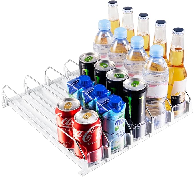 Drink Organizer for Fridge, Soda Can Dispenser for Refrigerator, Automatic Drink Dispenser for Fridge Holds up to 25 Cans, 5 Row