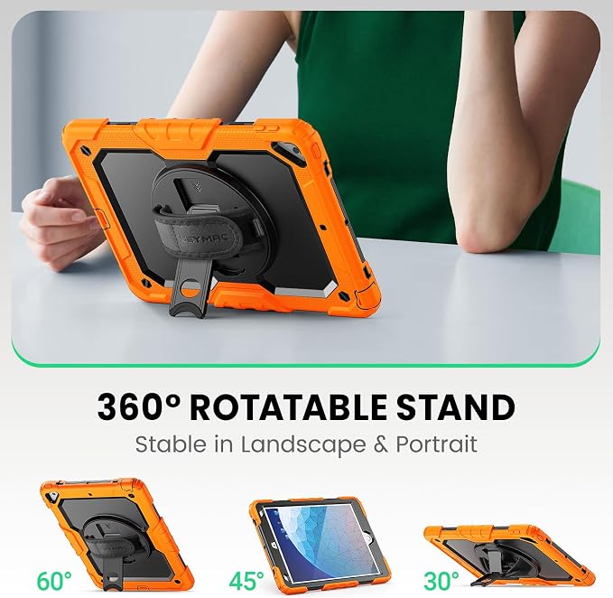 SEYMAC Case for iPad Air 3/ Pro 10.5 inch/Air 3rd Generation 10.5'' Black | Heavy Duty Shockproof Protective Built-in Screen Protector 360° Rotating Stand Hand/Shoulder Strap