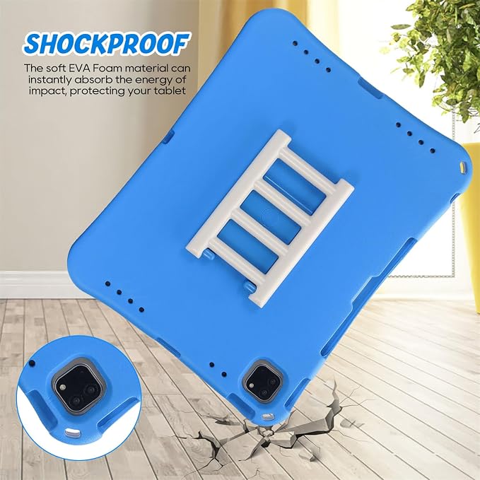 Kids Case for iPad Air 13 (2026/2025/2024) M4/M3/M2 &amp iPad Pro 13 2024 &amp iPad Pro 12.9 Cover 6th/5th/4th/3rd Gen (2022/2021/2020/2018) DIY Figures EVA Rubber Handle Stand Shockproof Bumper