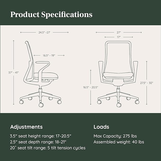 Branch Verve Chair - High Performance Executive Office Chair with Contoured Seat Back and Adjustable Lumbar Rest - High Density Foam Cushion with Aluminum Base - Up to 275 lbs - Coral