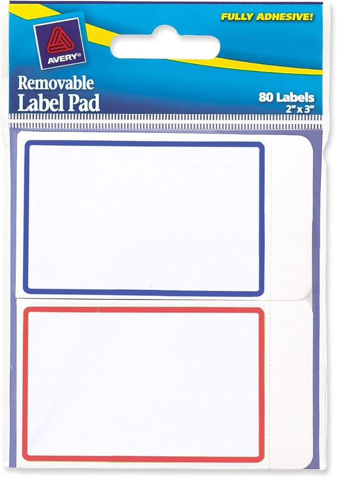 Avery Removable Label Pad, 2 x 3 Inches, Assorted Borders, 80 Labels (22018)