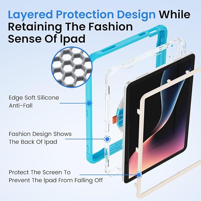 Pepkoo Triple Shock-Absorbing Protective Case for iPad (A16) 11th/10th Gen | Comfortable Heavy-Duty Kids Protective Case With Tactile Sensation With Handle Shoulder Strap (Black)