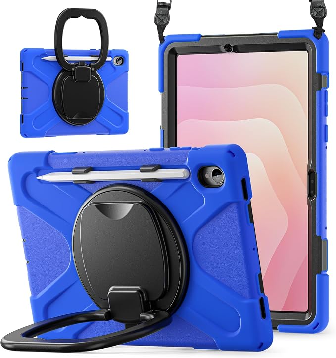 Batianda Heavy Duty Case for Samsung Galaxy Tab S11 2025 11 Inch with 360° Rotating Ring Stand &amp Shoulder Strap Built-in S Pen Holder Shockproof Rugged Multi-Layer Protective Cover Black