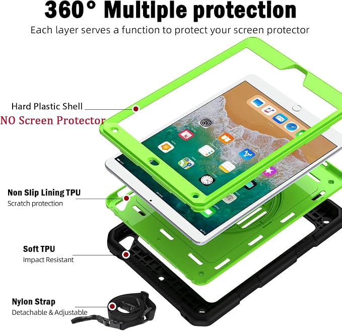BMOUO Case for iPad 6th/5th Generation Case (9.7 inch 2018/2017) 360°Rotating Stand Hand/Shoulder Strap Shockproof iPad 9.7” Case for iPad Air 2 Black