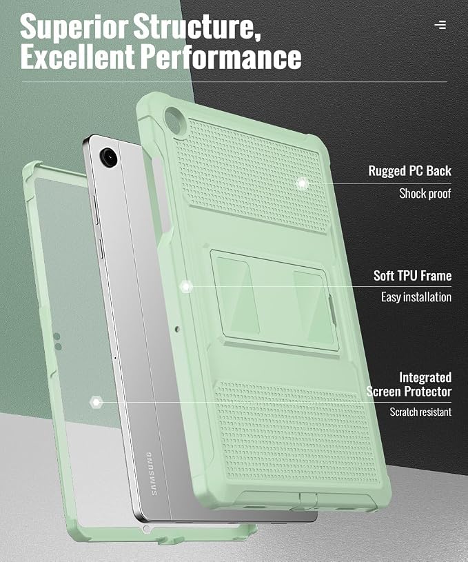 MoKo Shockproof Case Fit Samsung Galaxy Tab A11+ Plus/ A9+ 11 Inch | Full Body Rugged Stand Back Cover with Built-in Screen Protector for Galaxy Tab A11+/ A9+ Tablet Light Gray
