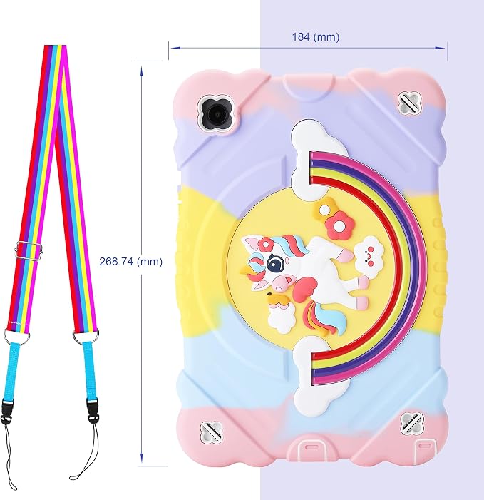 XZC Case for Samsung Galaxy Tab A8 10.5 inch Pink | SM-X205N/X200N/X207 2021/2022 Unicorn Heavy Duty Shockproof Adjustable Shoulder Strap
