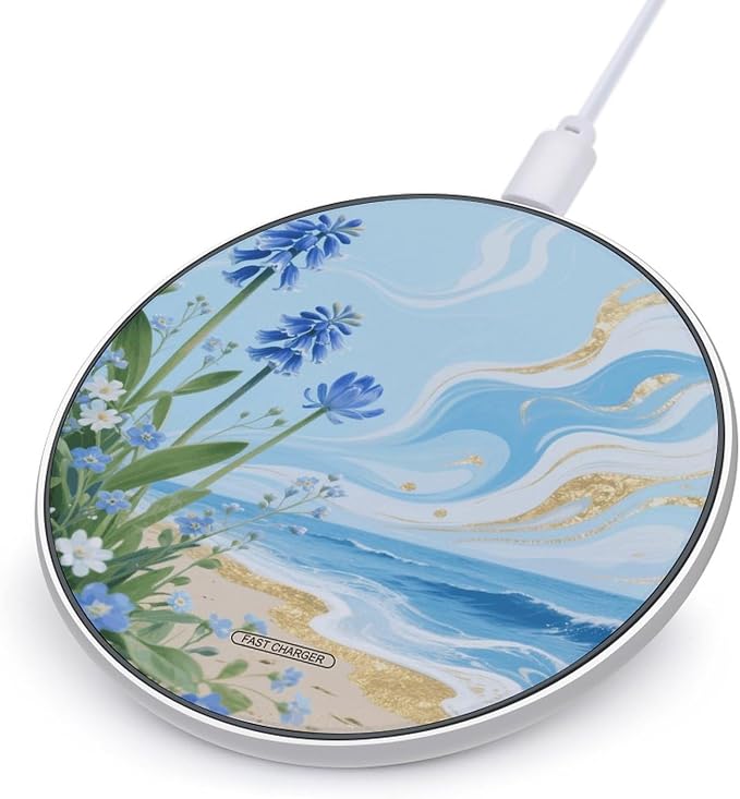 Hawaii Floral Blue Wireless Charger with USB CableAluminum Alloy Frame 10W Max Compatible Fast Wireless Charging Pad- 3.2ft Cable Included for Travel Home Office Desk
