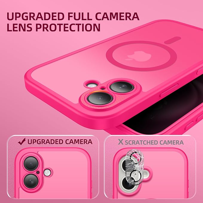 BERFY Magnetic for iPhone 16 Plus Case, Compatible with MagSafe, Built-in Privacy Screen Protector and Upgraded Camera Protection, Anti-Spy Full Body Shockproof Phone Case for 16 Plus 6.7", Hot Pink