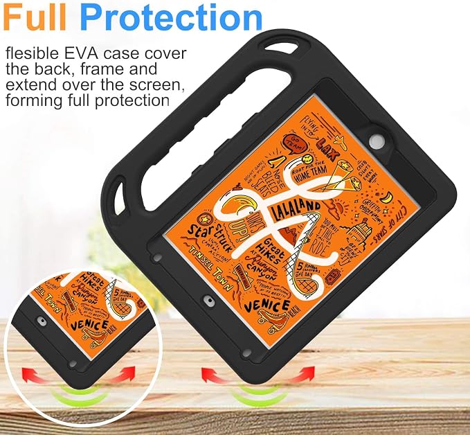 BMOUO Kids Case for New iPad mini 5 2019 / Mini 4 2015 - Built-in Screen Protector Shockproof Light Weight Handle Convertible Stand Case Cover for New iPad mini 5th Generation 2019 - Black