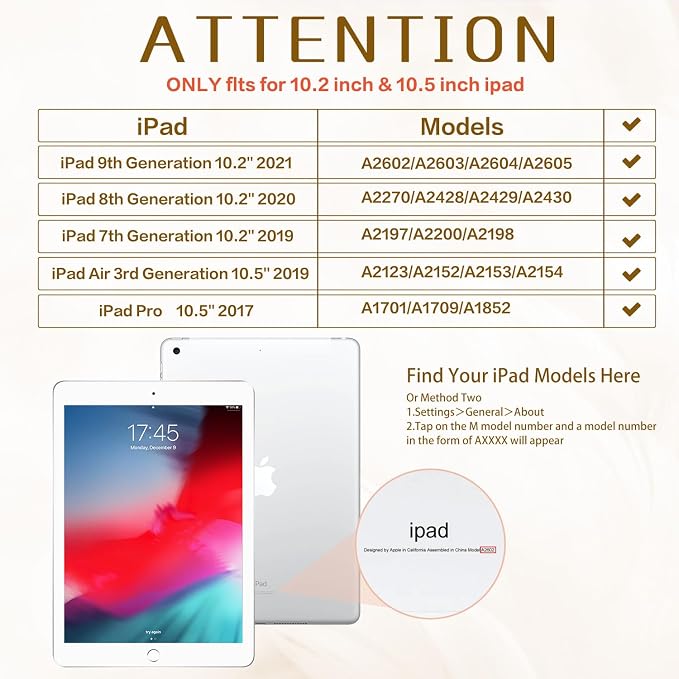 Lokigo for iPad 9th/ 8th/ 7th Generation Case 10.2 Inch (2021/2020/2019 Release) iPad Air 10.5 (3rd Generation) 2019 /Pro 10.5 2017 Case with Translucent Hard Shell Back -Flowers