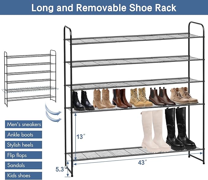 KEETDY Large Shoe Rack 6 Tier Organizer Tall Metal Shoe Organizer for Entryway Bedroom Floor Garage, Wide Shoe Shelf Storage Fits 42 Pairs Men Sneakers, Black