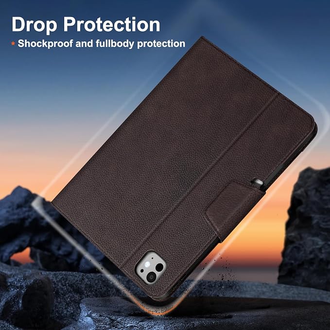 Gexmil Leather Case for iPad Pro 11 Inch M5/M4 2025/2024Crocodile Brown | Genuine Leather CoverPencil HolderMagnetic ClosureSmart Folio Auto Sleep/WakeProtectiveAdjustable Stand