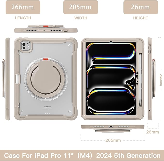 Batianda HaloCarry Case for iPad Pro 11 inch 2025 M5 2024 M4 Lavender Grey | Lightweight Dual-Layer Rugged Case with 360° Rotating Carry Ring Handle Stand and Pencil Holder Reinforced Corner Defen