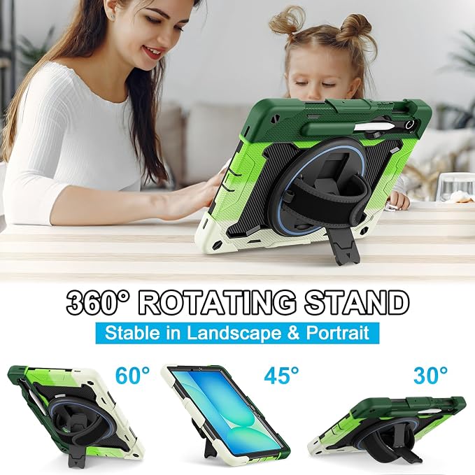 Galaxy Tab S10 Lite/S10 FE/S9 FE 5G/S9 Case 10.9/11 inch | with Screen Protector 360° Rotating Kickstand Hand/Shoulder Strap Heavy Duty Shockproof Cover S Pen Holder Kids Friendly