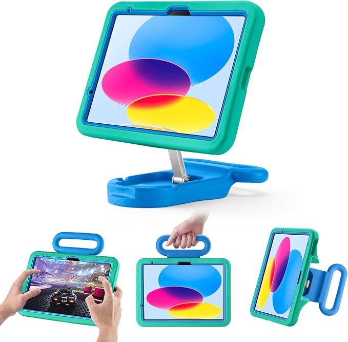 Kids Case for iPad (A16) 11th/10th Gen 10.9'' 2025/2022Adjustable Portrait/Landscape Stand/Drop Proof with HandleChild Friendly Case for iPad Air 11 (M4/M3/M2) 2026/2025/2024 (BlackBlue)