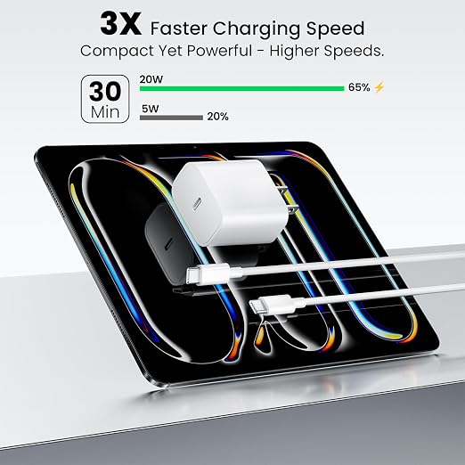 iPad Fast Charger10ft Long iPad Charger Fast Charging20W USB C Charger | Charging Cable Cord for Apple iPad A16 11th/10th GenerationiPad Pro 13/12.9/11 inchiPad Air 13/11 M4/M3/M2/5th/4thMini 6/7