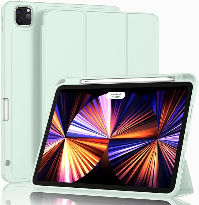 New iPad Pro 11 Inch Case 2022(4th Gen)/2021(3rd Gen)/2020(2nd Gen) with Pencil HolderSmart iPad Case [Support Touch ID and Auto Wake/Sleep] with Auto 2nd Gen Pencil Charging (Deep Pink)