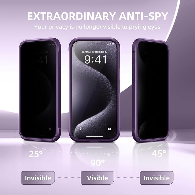 Magnetic for iPhone 15 Pro Max Case, Compatible with MagSafe, Built-in Privacy Screen Protector and Camera Protection, Anti Spy Full Body Dustproof Shockproof Hard Phone Case 6.7", Purple