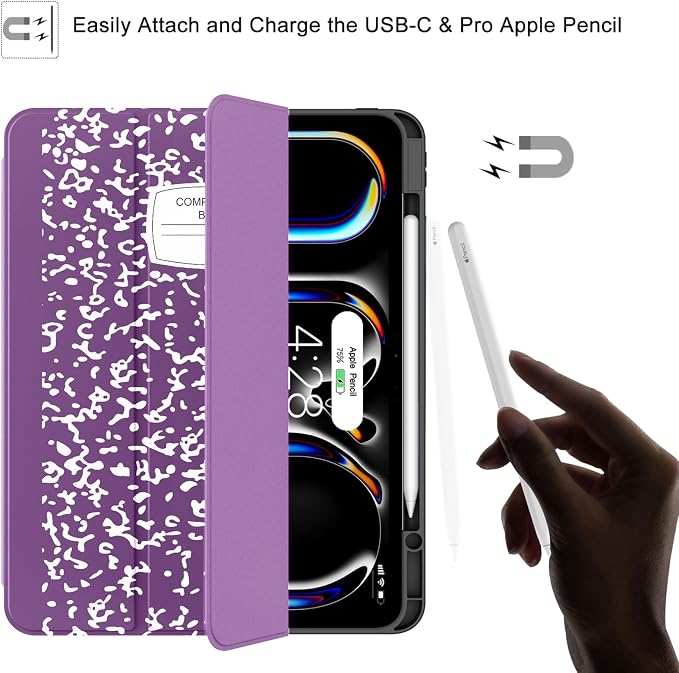 Soke Case for New iPad Pro 13 Inch (M5/M4 2025/2024 Release) with Pencil Holder Trifold Stand Shockproof [Support Apple Pencil Charging + Auto Wake/Sleep] Soft TPU Back Cover Book Black
