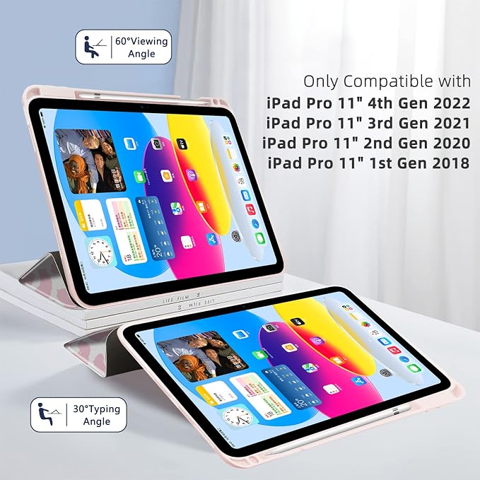 for iPad Pro 11 Inch Case 2022(4th Gen)/2021(3rd Gen)/2020(2nd Gen) with Pencil Holder TPU Shockproof Frame and Protective Leather Cover [Auto Sleep/Wake] Black Cow