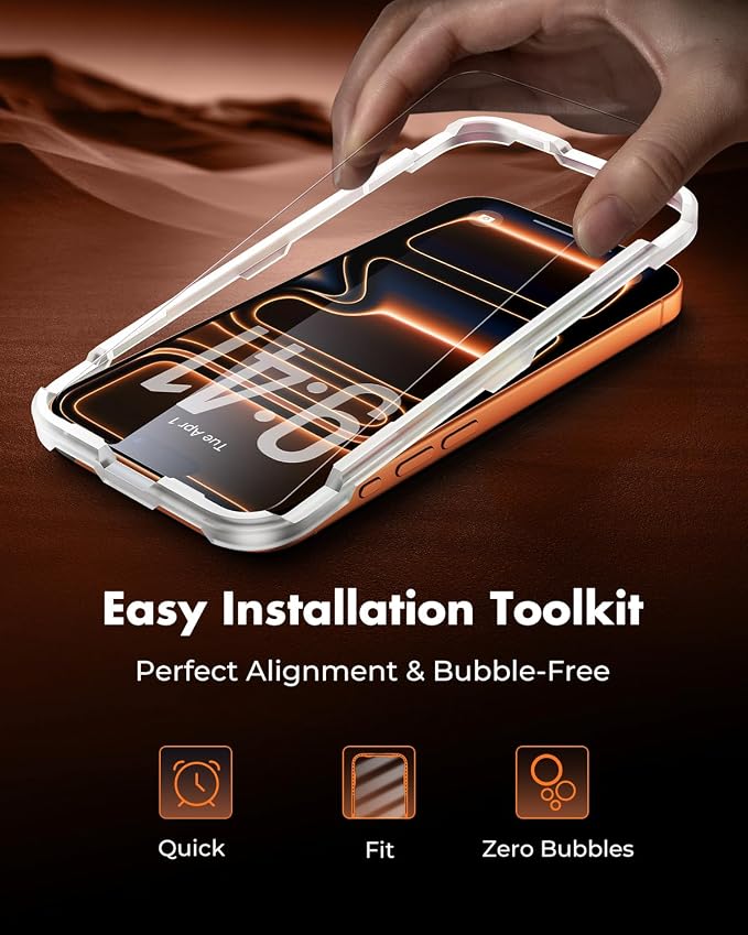 UNBREAKcable 4-Pack iPhone 15 Screen Protector 9H Hardness | 9H tempered glass | 99.99% HD clarity | Double Shatterproof|alignment frame easy install | case-friendly