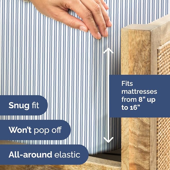 Blue and White Striped Sheets - 1 Flat & 1 Fitted Sheet & 2 Pillowcases w/ Deep Pockets - Comfy, Wrinkle & Fade Resistant - Ultra-Soft, Breathable & Cooling - Luxury Pinstripe Bedding - King Size