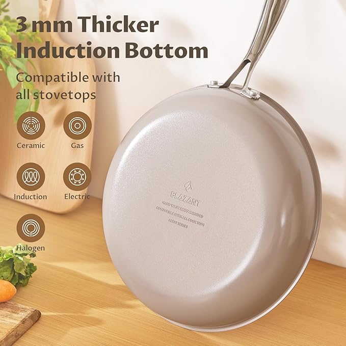 Ceramic Nonstick Frying Pan Set with Lids, Non Stick Skillets (8" 10" 11")