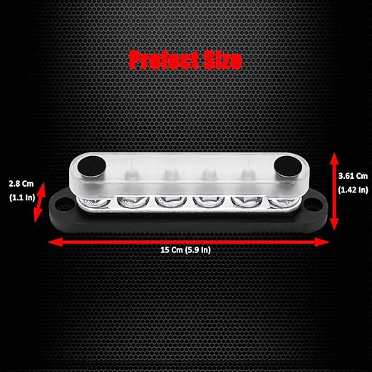 6 x M8 (5/16") Studs Power Distribution Block Bus Bar 12V, Ampper 5.9" HD 200A Marine BusBar Battery Distribution Block W/Cover for Car Boat Solar (Black)
