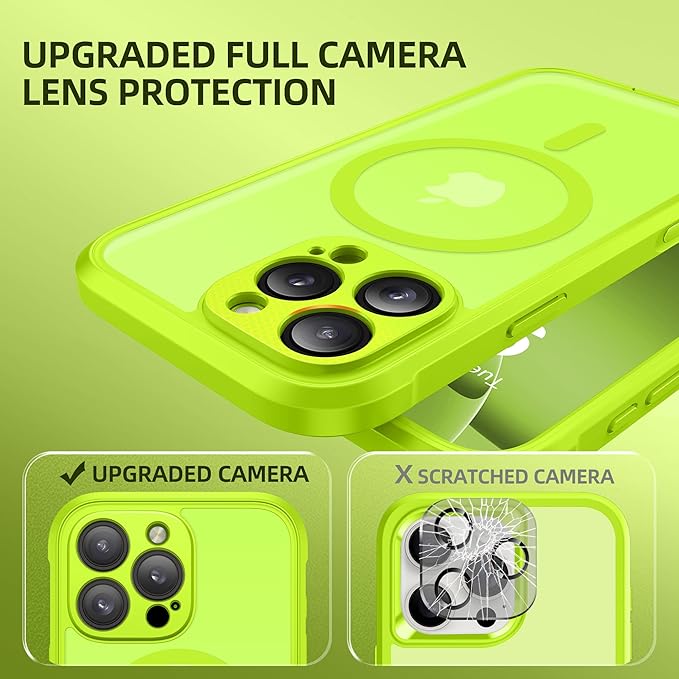 BERFY Magnetic for iPhone 16 Pro Case, Compatible with MagSafe, [Built-in 9H Tempered Glass Screen Protector & Upgraded Camera Protection] Full Body Shockproof Phone case for 16 Pro 6.3", Bright Green