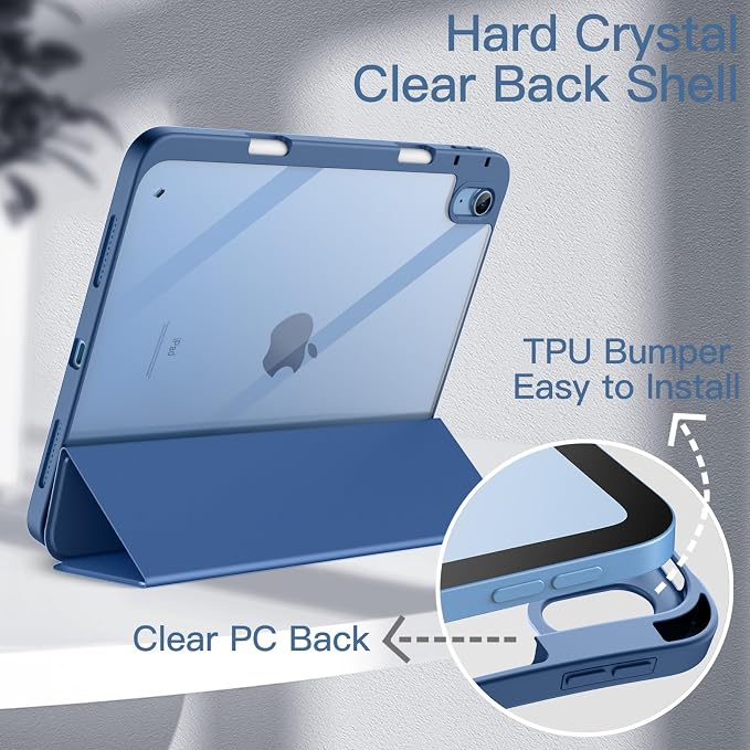 JETech Case Cover for iPad (A16) 11th/10th Gen Black | For 2025/2022 Model Clear Transparent Back Pencil Holder Slim Shockproof Tri-Fold Stand Auto Wake/Sleep