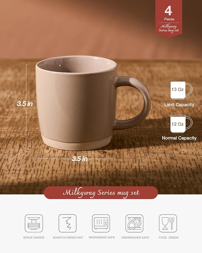 famiware Coffee Mugs for 4, 13 oz Mug Set, Dringking Cup with Handle for Coffee, Tea, Cocoa, Milk, Milkyway serise, Multi-color