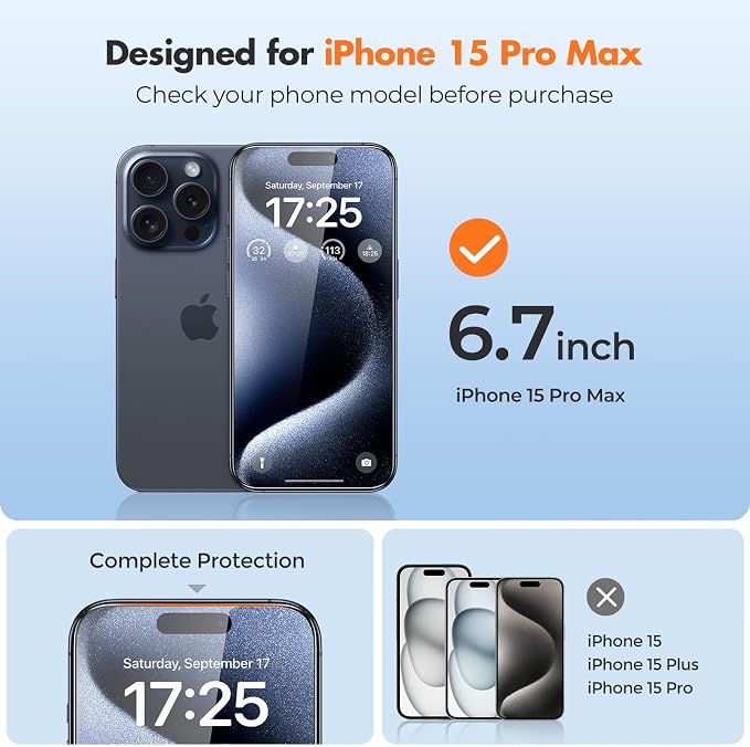 UNBREAKcable 4-Pack iPhone 15 Screen Protector 9H Hardness | 9H tempered glass | 99.99% HD clarity | Double Shatterproof|alignment frame easy install | case-friendly