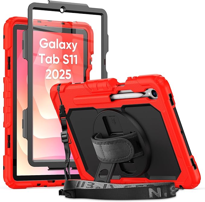 Case for Samsung Galaxy Tab S11 2025 | Three-layer Rugged Shockproof Case W/Screen Protector Shoulder Strap for Tab S11 11 inch (Model SM-X730/SM-X736B) Black