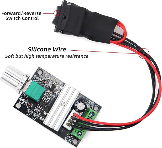 RioRand Small PWM DC Motor Speed Controller - for 6V 12V 24V 28V 3A 80W Low-Voltage Gear Motors with Forward/Reverse Switch Control