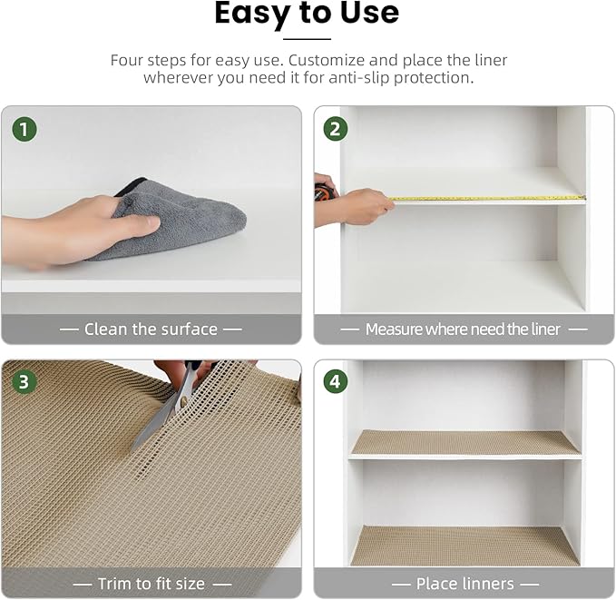 BAGAIL Drawer and Shelf Liner, 12 in X 20 Ft Non-Adhesive Shelf Liners for Kitchen Cabinets, Thick Strong Grip Liners for Desk, Shelves, Bathroom Drawers, Cabinet Protection - Beige