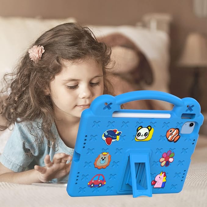 Kids Case for iPad Air 13 (2026/2025/2024) M4/M3/M2 &amp iPad Pro 13 2024 &amp iPad Pro 12.9 Cover 6th/5th/4th/3rd Gen (2022/2021/2020/2018) DIY Figures EVA Rubber Handle Stand Shockproof Bumper
