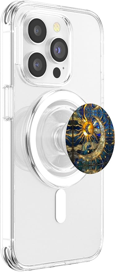 Celestial Sun Moon Star Stained Glass Effect Art Stain Glass PopSockets Adhesive PopGrip
