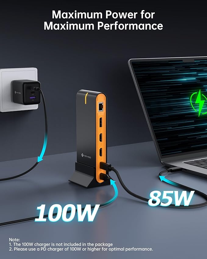 NOVOO Laptop Docking Station Dual Monitor, 15 in 1 Triple Display, 8K@30Hz DP, Dual 4K@60Hz HDMI, 10Gbps USB-A/C, SD/TF, 1Gbps Ethernet, Dual Monitor Adapter Dock for MacBook, Windows Laptops