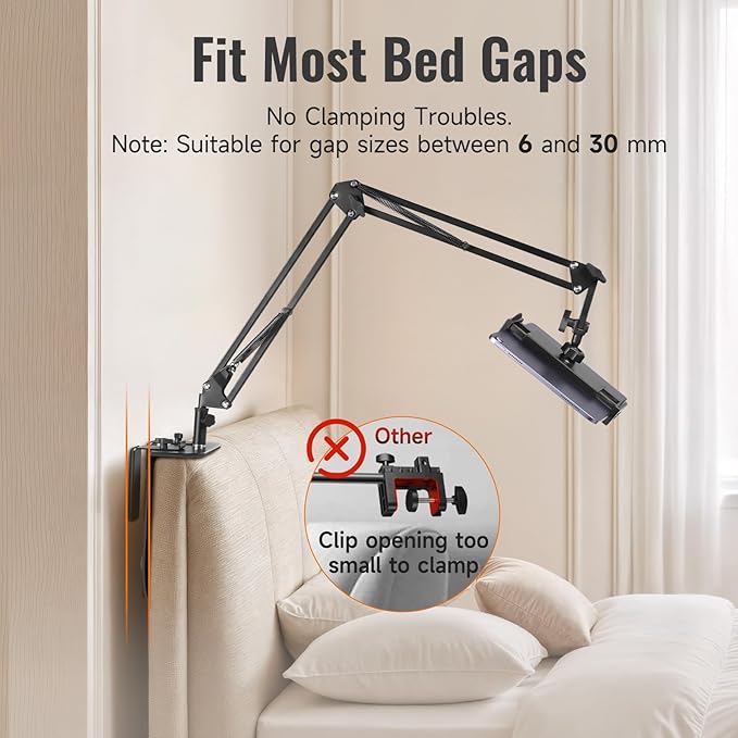 Phone Holder&ampTablet Holder for BedOverhead Cell Phone Mount | Adjustable 360° Rotatable Metal Kindle Holder Stand for iPad Pro Air Mini iPhone17/16 Kindle Other 5-12.9 Inch Devices