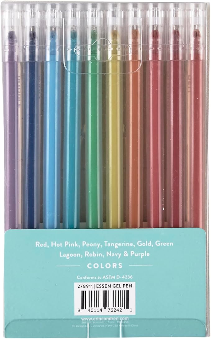 Erin Condren Essentials Colorful Gel Pen 10-pack | Colorful Gel Pens | Perfect for Writing and Color-Coding