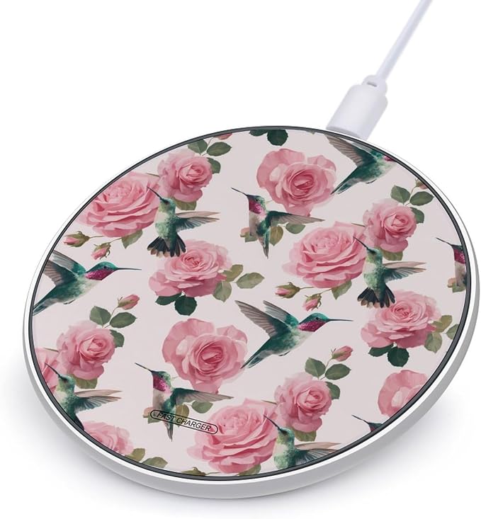 Hummingbirds Rose Wireless Charger SlimWireless Charging Pad Anti-Slip Charger Mat for Men Women