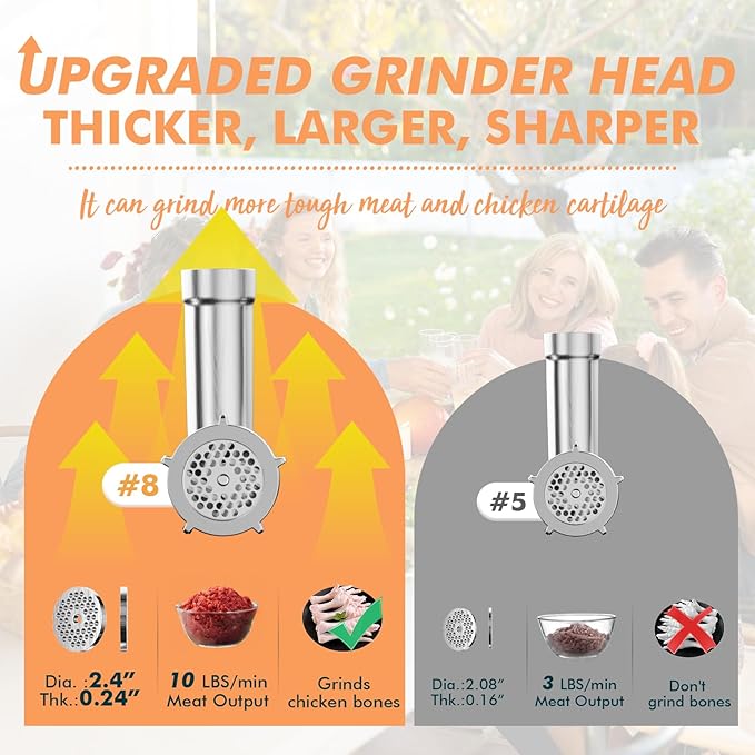 ALTRA LIFE Electric Meat Grinder, 2800W Max Sausage Stuffer with 2 Blades, 3 Plates, Sausage Tube, Vegetable Cheese Grater, 2 Meat Claws, Burger Press & Kubbe Kit for Home use, Built-in Storage