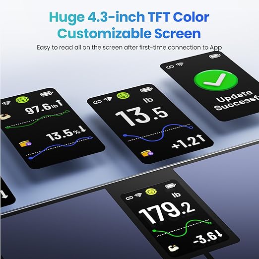 YINOLIFE Smart Scale for Body Weight, 4.3" Color Display Digital Weight Scale, High Precision Wi-Fi Bathroom Scale with BMI, Body Fat, Muscle Mass, 20 Body Composition Scale Sync App, 400 lbs, Black